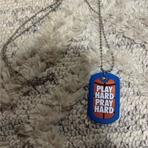 Play hard pray hard Blue Dog Tag Necklace- “never stop praying”